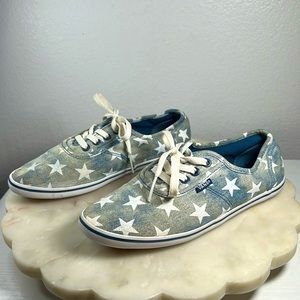 VANS Authentic Canvas low Women's Sz 7.5Skate Shoes Acid Denim Wash Stars USA